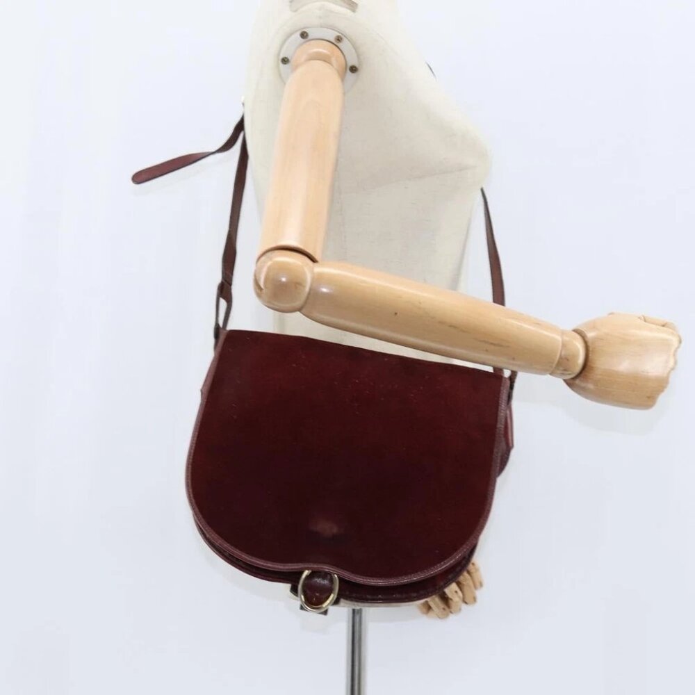 BALENCIAGA Shoulder Bag Suede Leather Bordeaux Gold Auth bs30414 - Picture 15 of 16